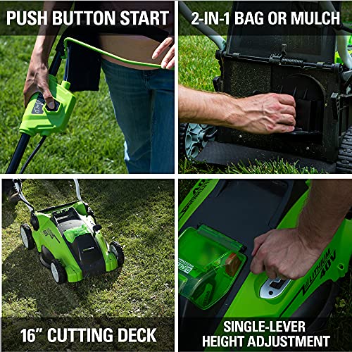 Greenworks 40V 16" Cordless Electric Lawn Mower, 4.0Ah Battery and Charger Included - Image 8
